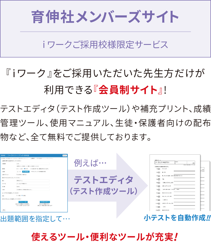 育伸社メンバーズサイト｜iワークと仲間たち｜学習塾や学校向けの教材出版会社「育伸社」